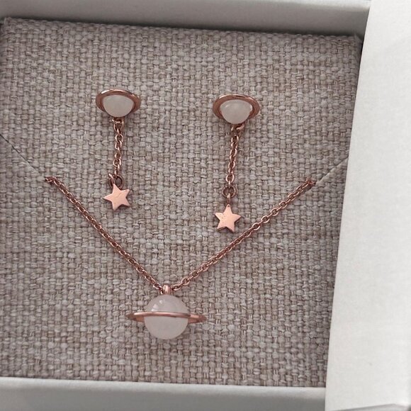 Pura Vida Rose Gold Saturn Necklace & Star Earrings Jewelry Set - Picture 2 of 3